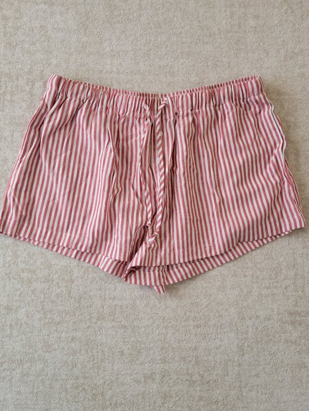 TARSE Red White Striped Linen Blend Shorts High Waisted Drawstring Size 2XL Boho